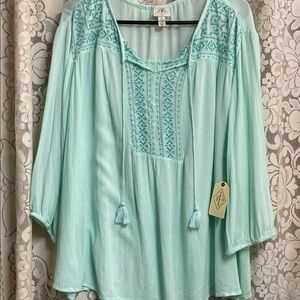 St. John Collection Light Green Embroidered Blouse 1X